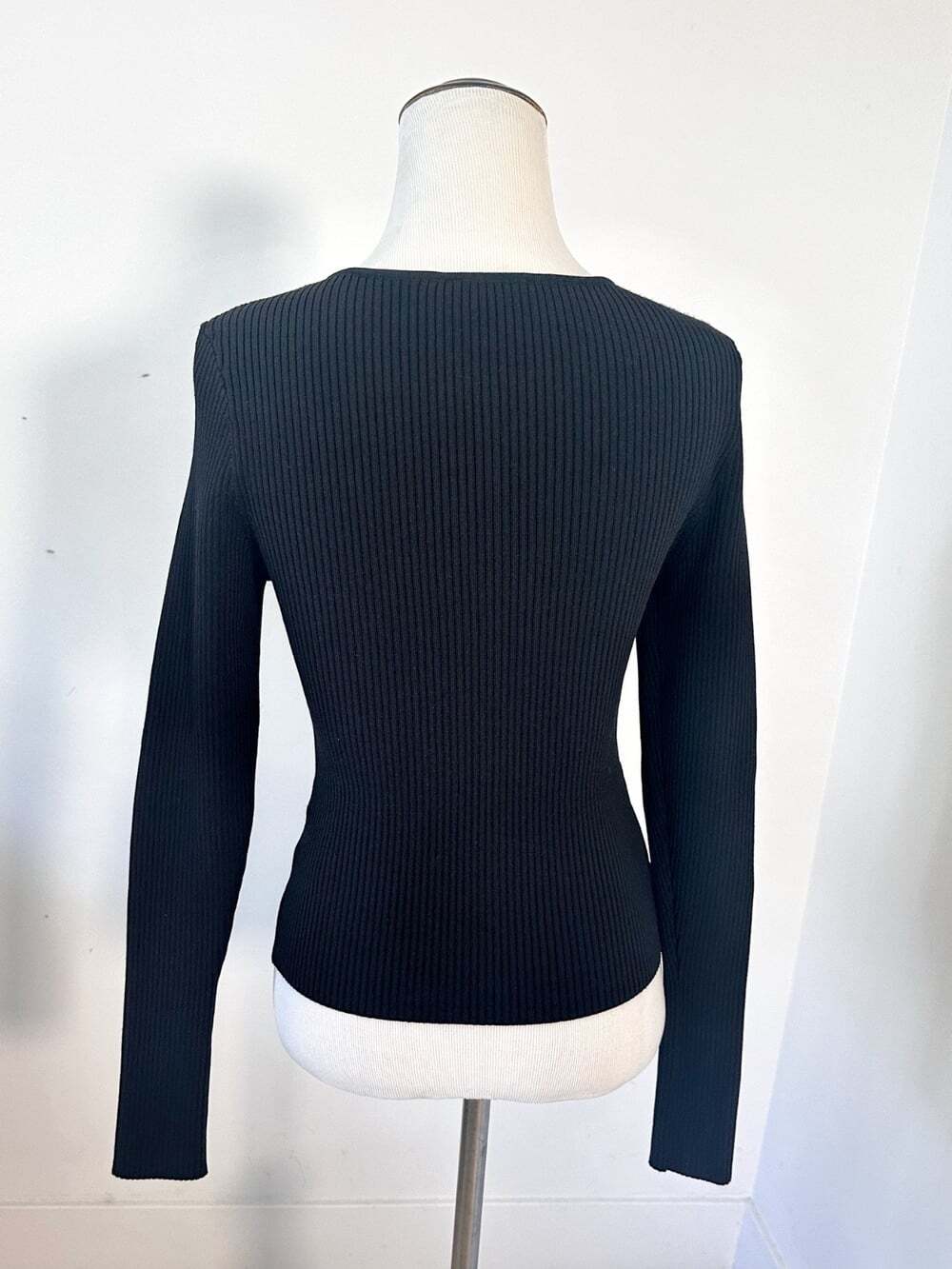 GOOD AMERICAN Virgo Rib Zip Front Sz L Black Sweater 90s Y2K Streetwear Goingout - Picture 7 of 15
